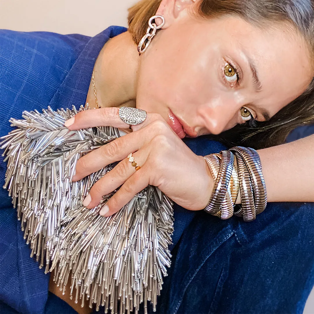 Pewter Fringe Clutch