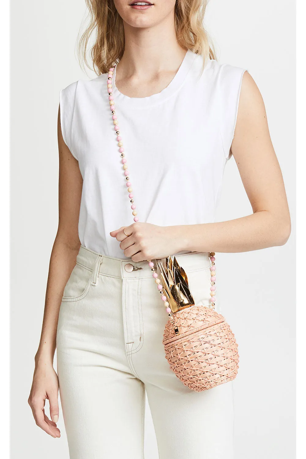 PINEAPPLE PEACH WICKER CLUTCH