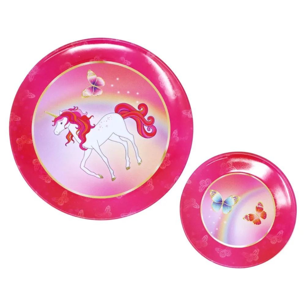 Pink Poppy Unicorn Butterfly 14 Piece Kids Play Pretend Tin Tea Set