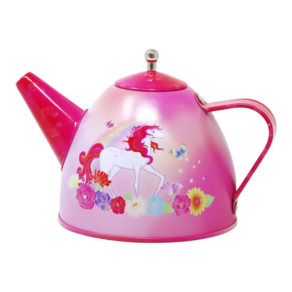 Pink Poppy Unicorn Butterfly 14 Piece Kids Play Pretend Tin Tea Set