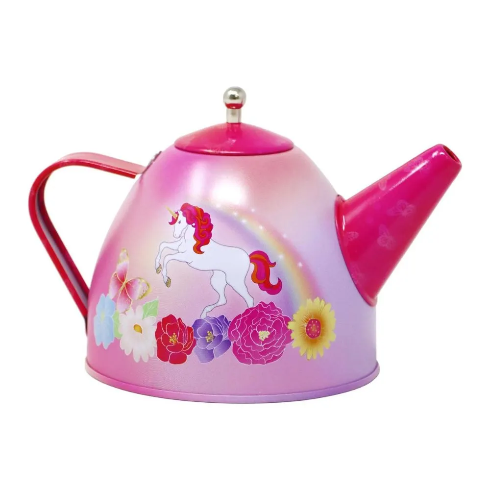Pink Poppy Unicorn Butterfly 14 Piece Kids Play Pretend Tin Tea Set