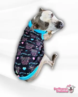 Pitties Are Love Dog Pajama with Aqua Trim, Neck & Sleeves