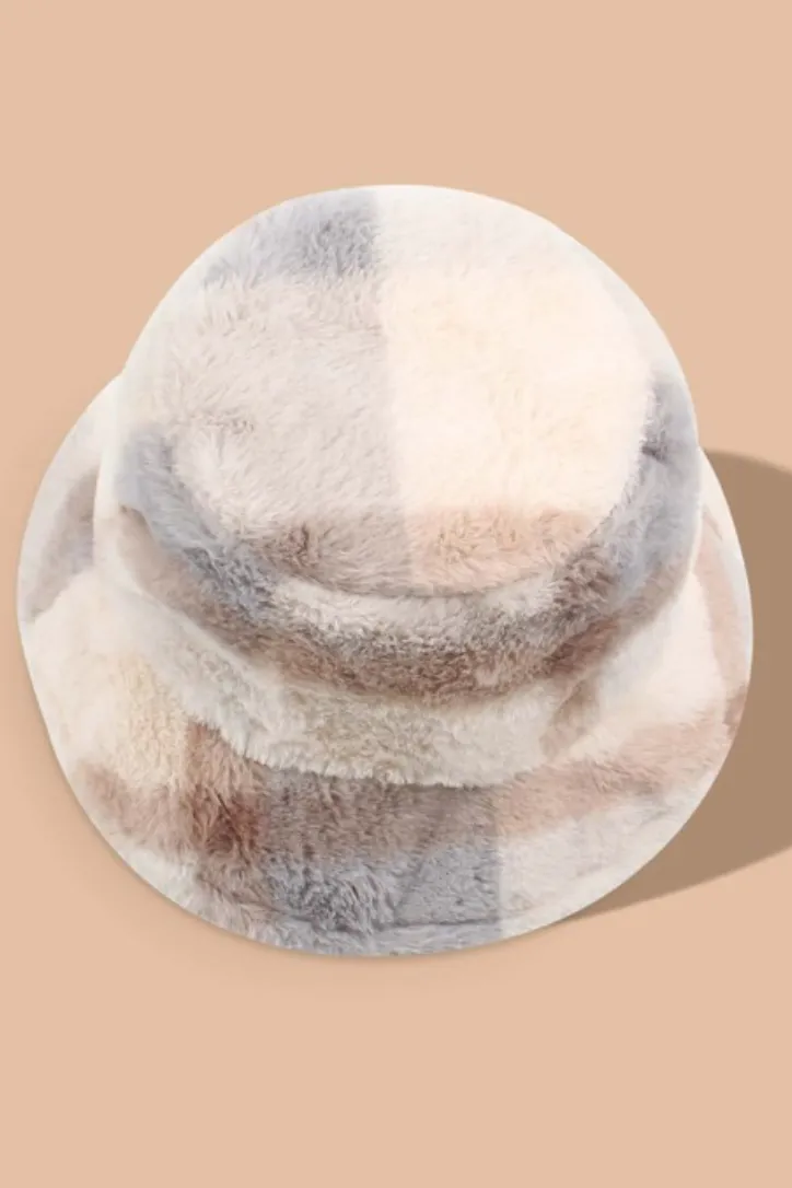 Plaid faux fur hat