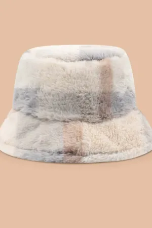 Plaid faux fur hat