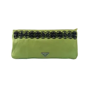 Prada Lime Green Satin Beaded Clutch