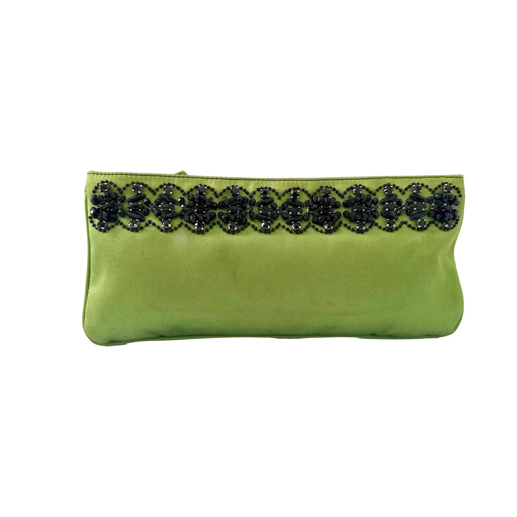 Prada Lime Green Satin Beaded Clutch