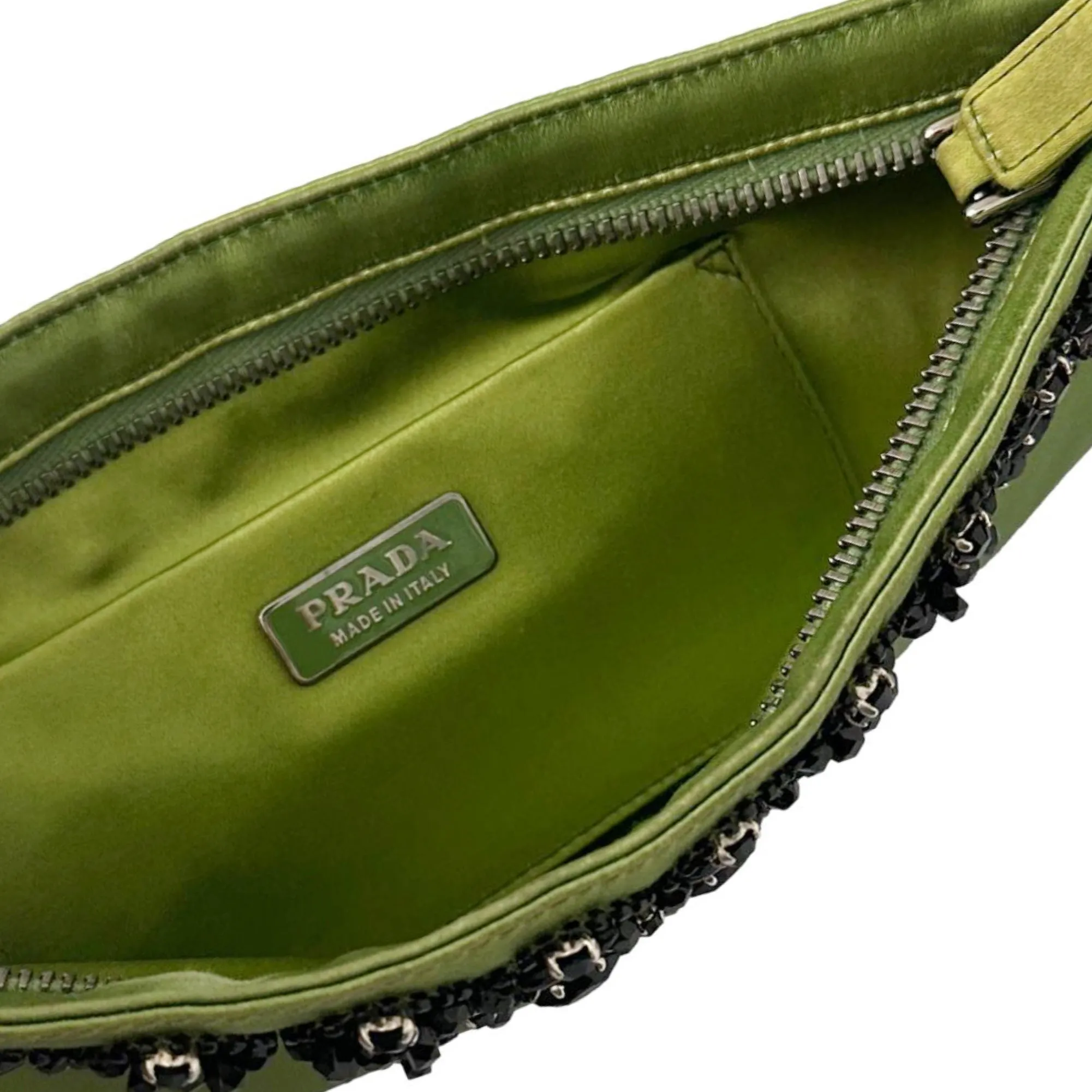 Prada Lime Green Satin Beaded Clutch