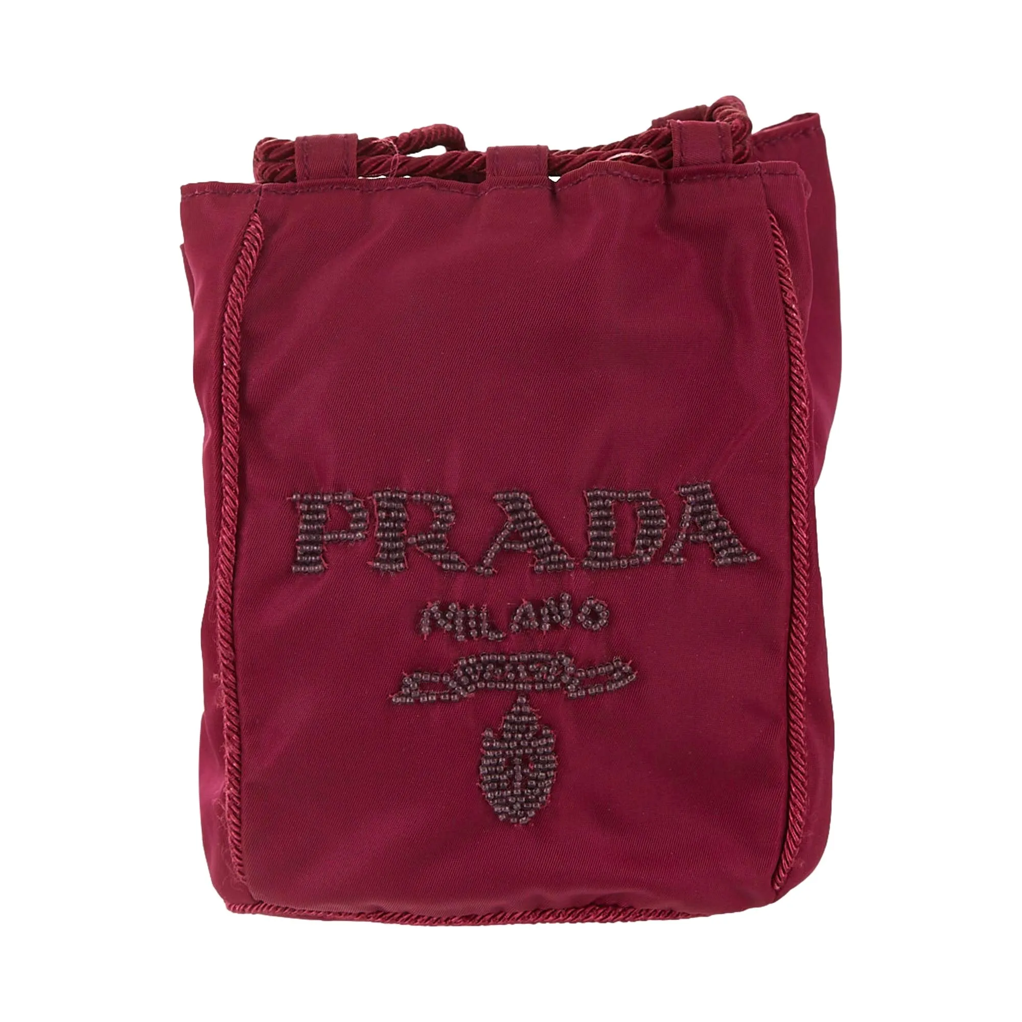 Prada Purple Beaded Logo Drawstring Bag