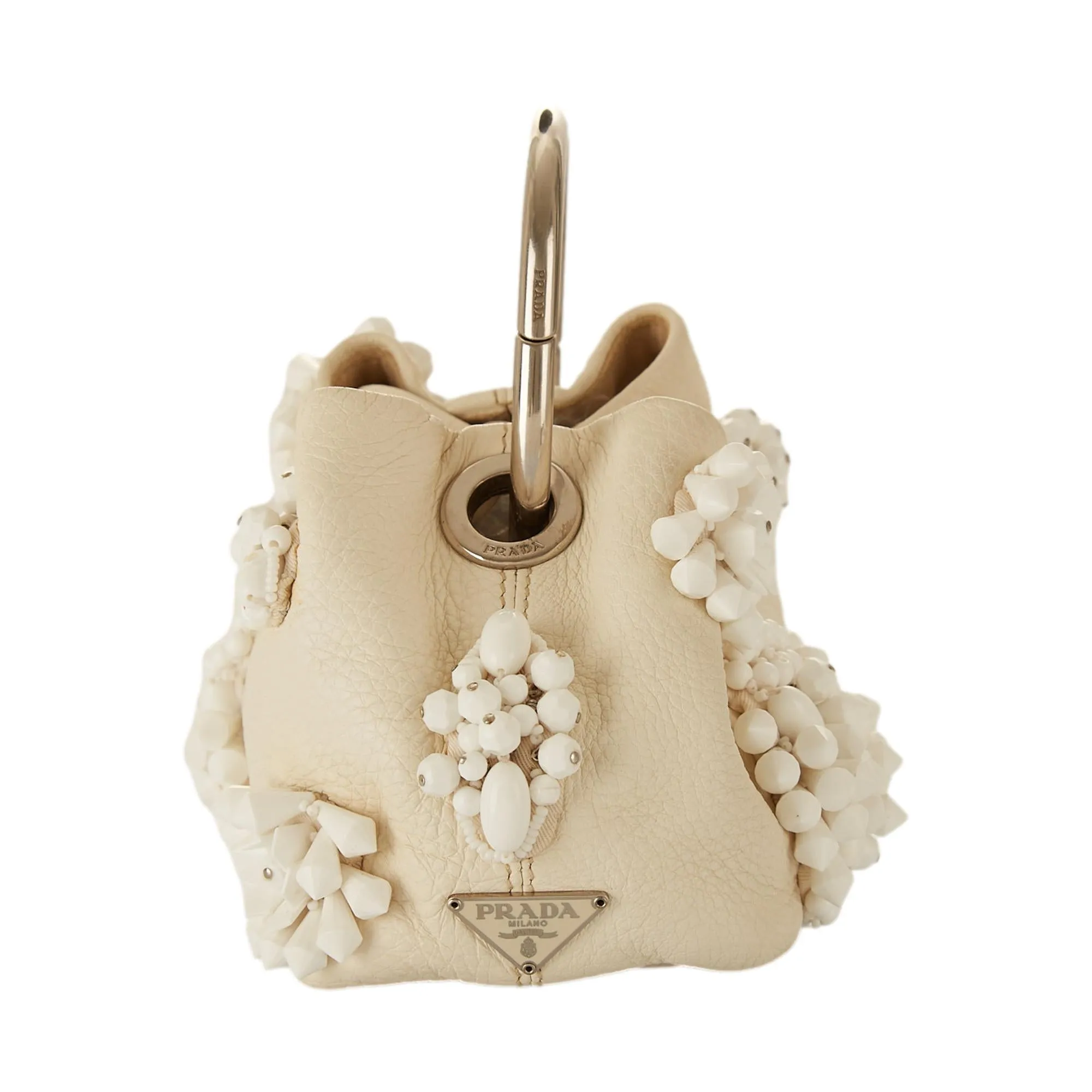 Prada White Beaded Mini Ring Handle Bag