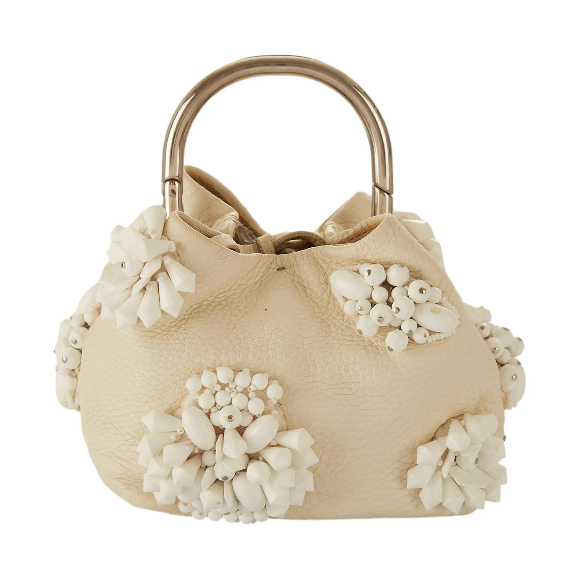 Prada White Beaded Mini Ring Handle Bag