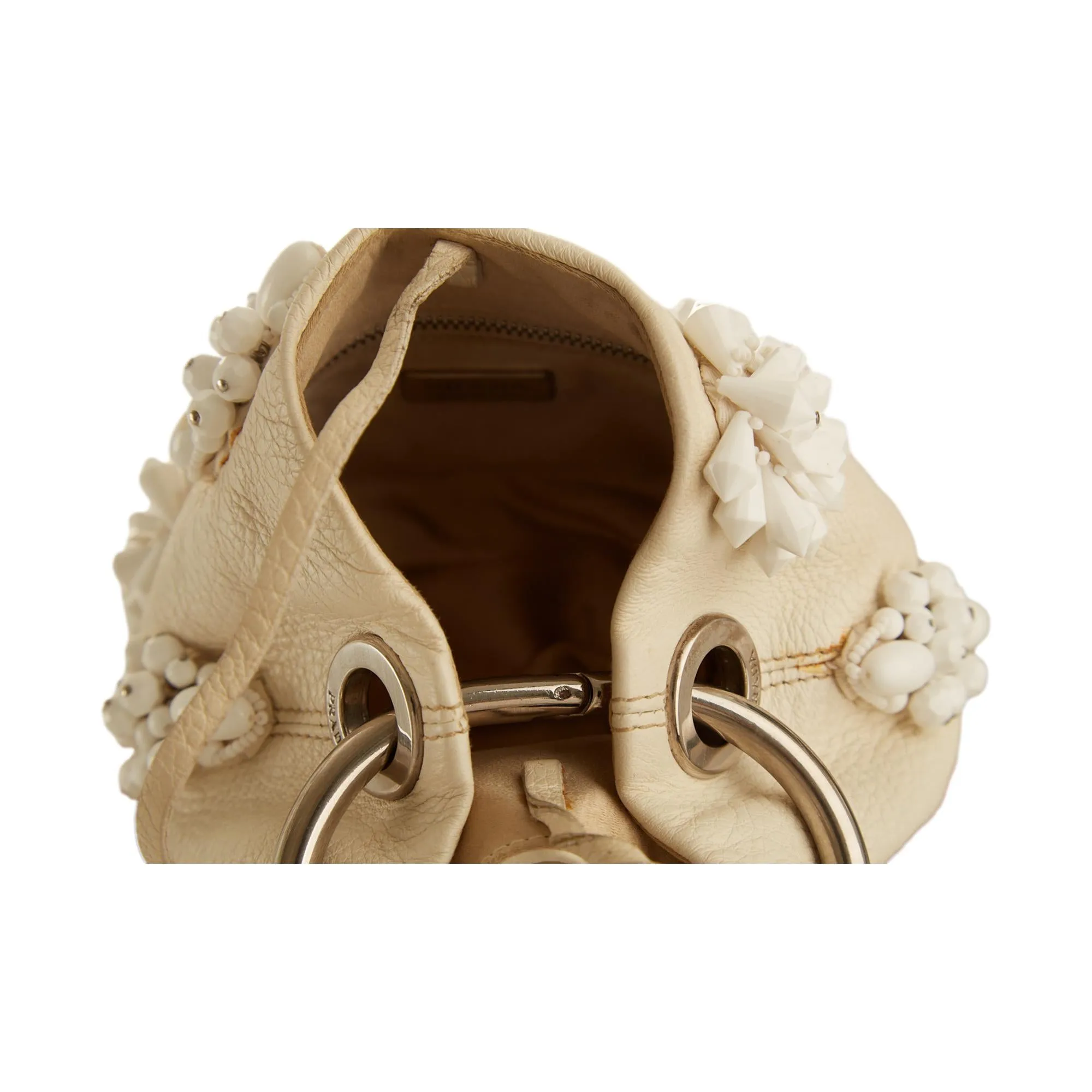 Prada White Beaded Mini Ring Handle Bag