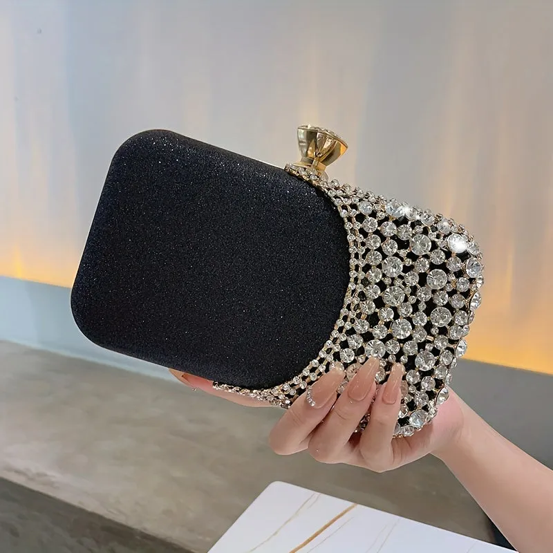 realaiot  Rhinestone Decor Wedding Clutch Purse, Women's Glitter Evening Handbags, Elegant Handbags For Party Prom