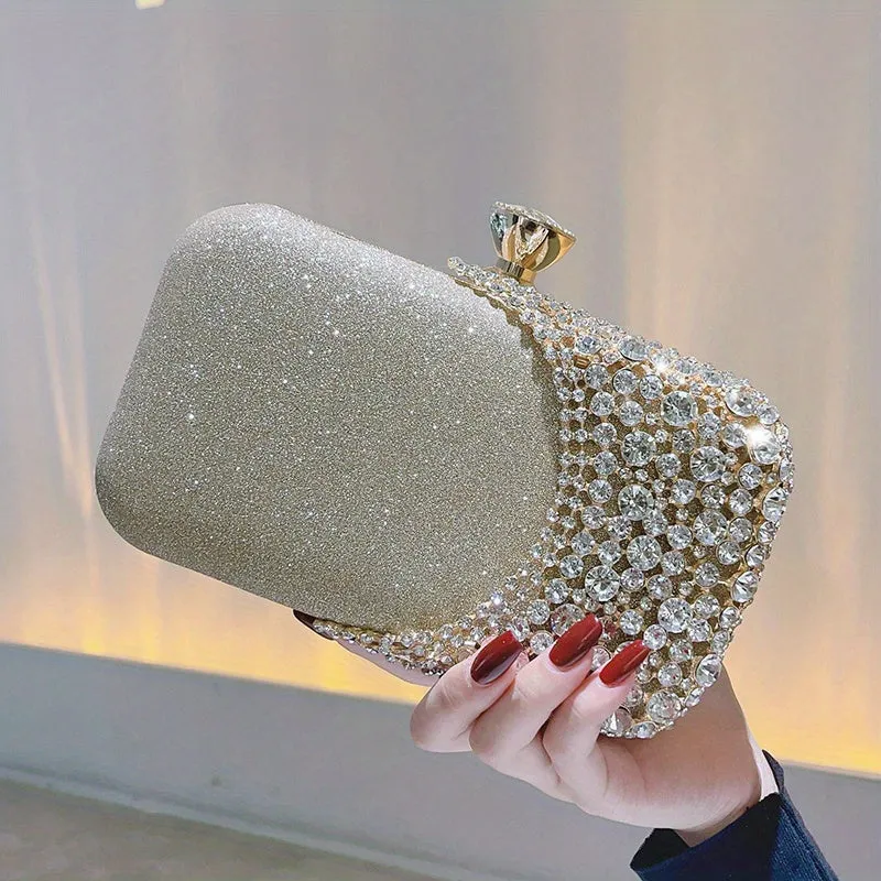 realaiot  Rhinestone Decor Wedding Clutch Purse, Women's Glitter Evening Handbags, Elegant Handbags For Party Prom