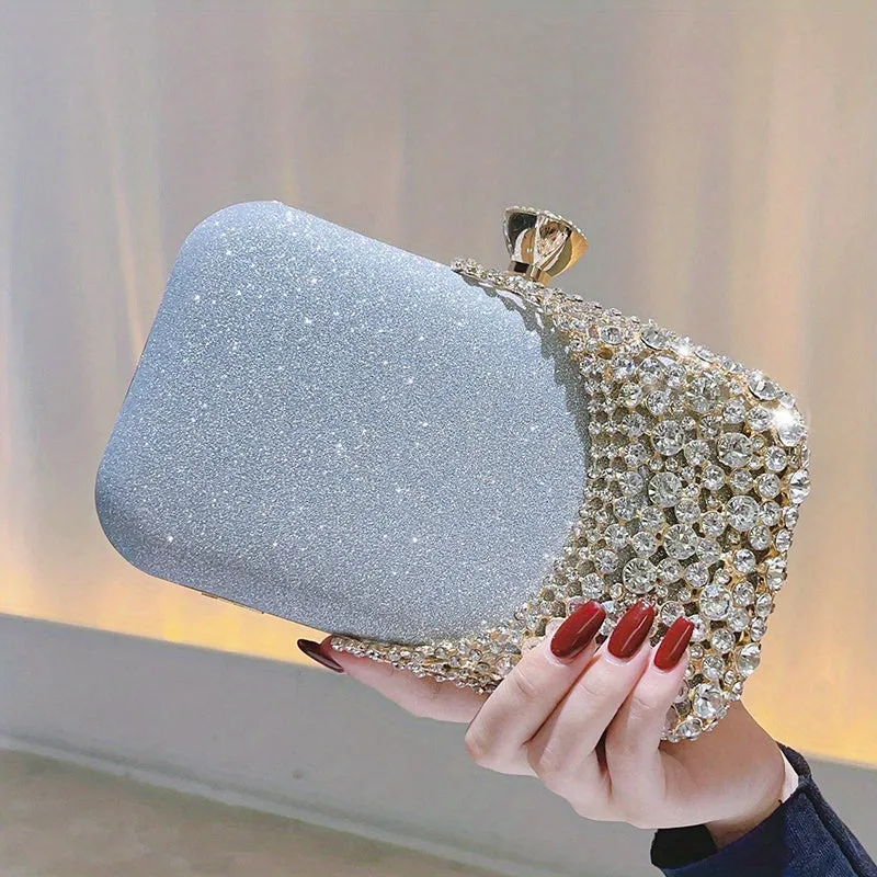 realaiot  Rhinestone Decor Wedding Clutch Purse, Women's Glitter Evening Handbags, Elegant Handbags For Party Prom