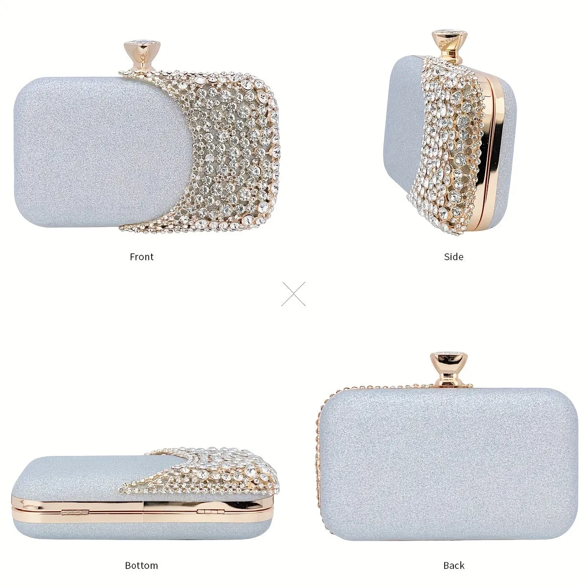 realaiot  Rhinestone Decor Wedding Clutch Purse, Women's Glitter Evening Handbags, Elegant Handbags For Party Prom