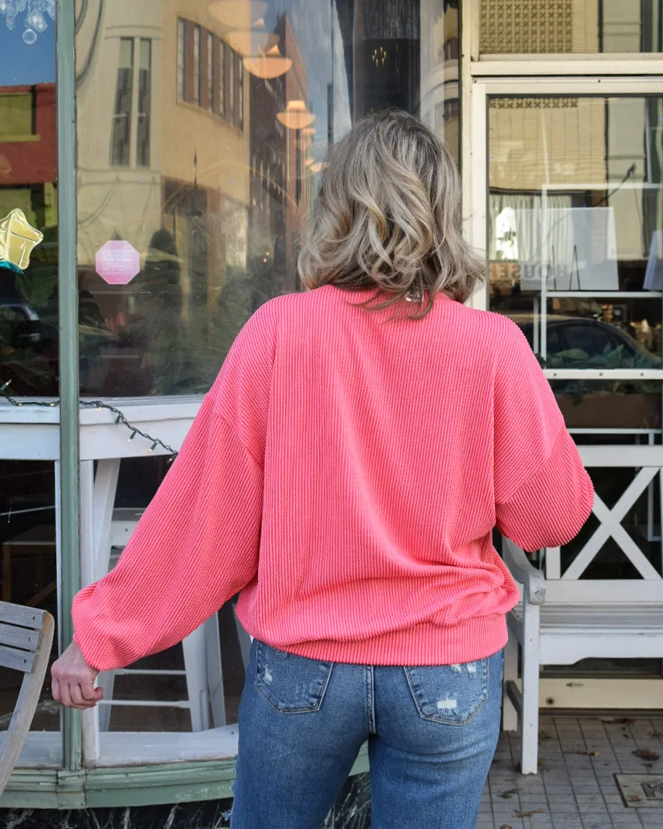 RESTOCKED - NASHVILLE RIB CORD SWEATSHIRT - WATERMELON