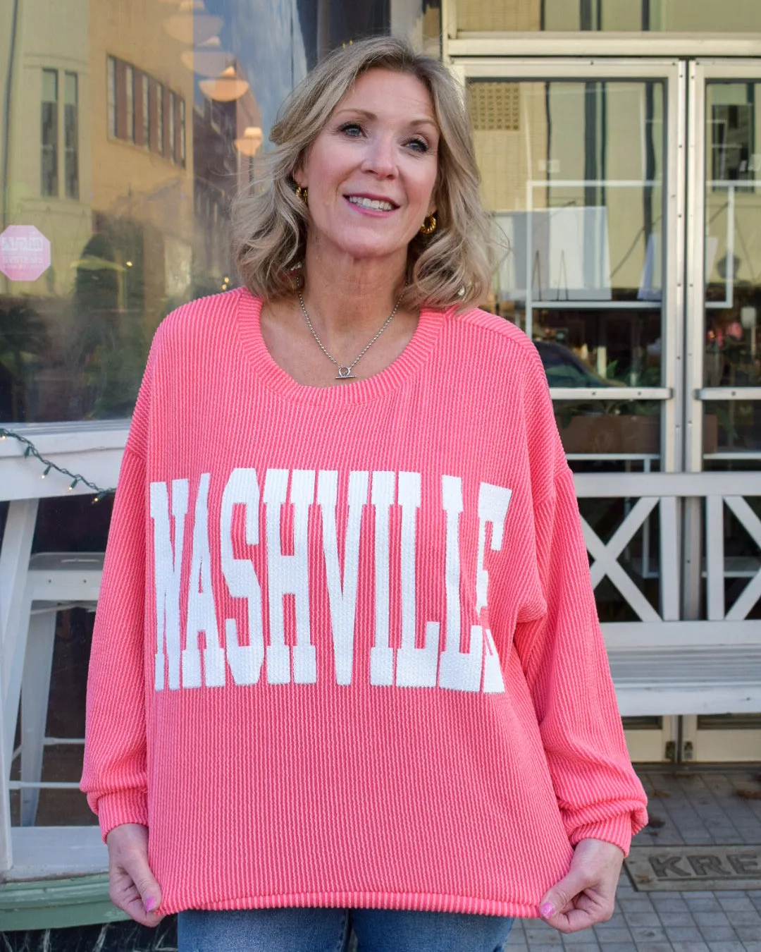 RESTOCKED - NASHVILLE RIB CORD SWEATSHIRT - WATERMELON