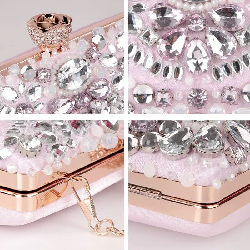 Rhinestone Evening Bags Diamond Clutches Wedding Handbags Pink