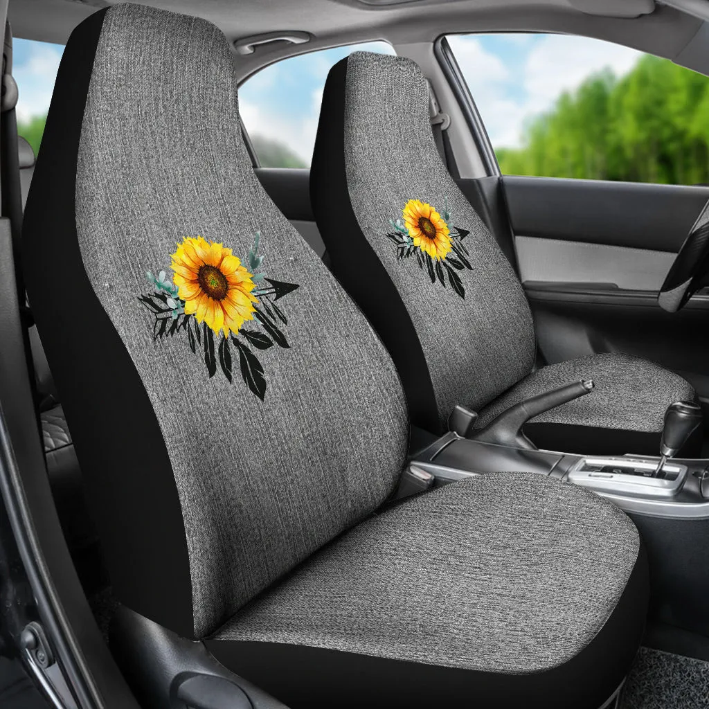 Rustic Boho Sunflower Dreamcatcher on Gray Faux Denim Style Car Seat Covers Seat Protectors