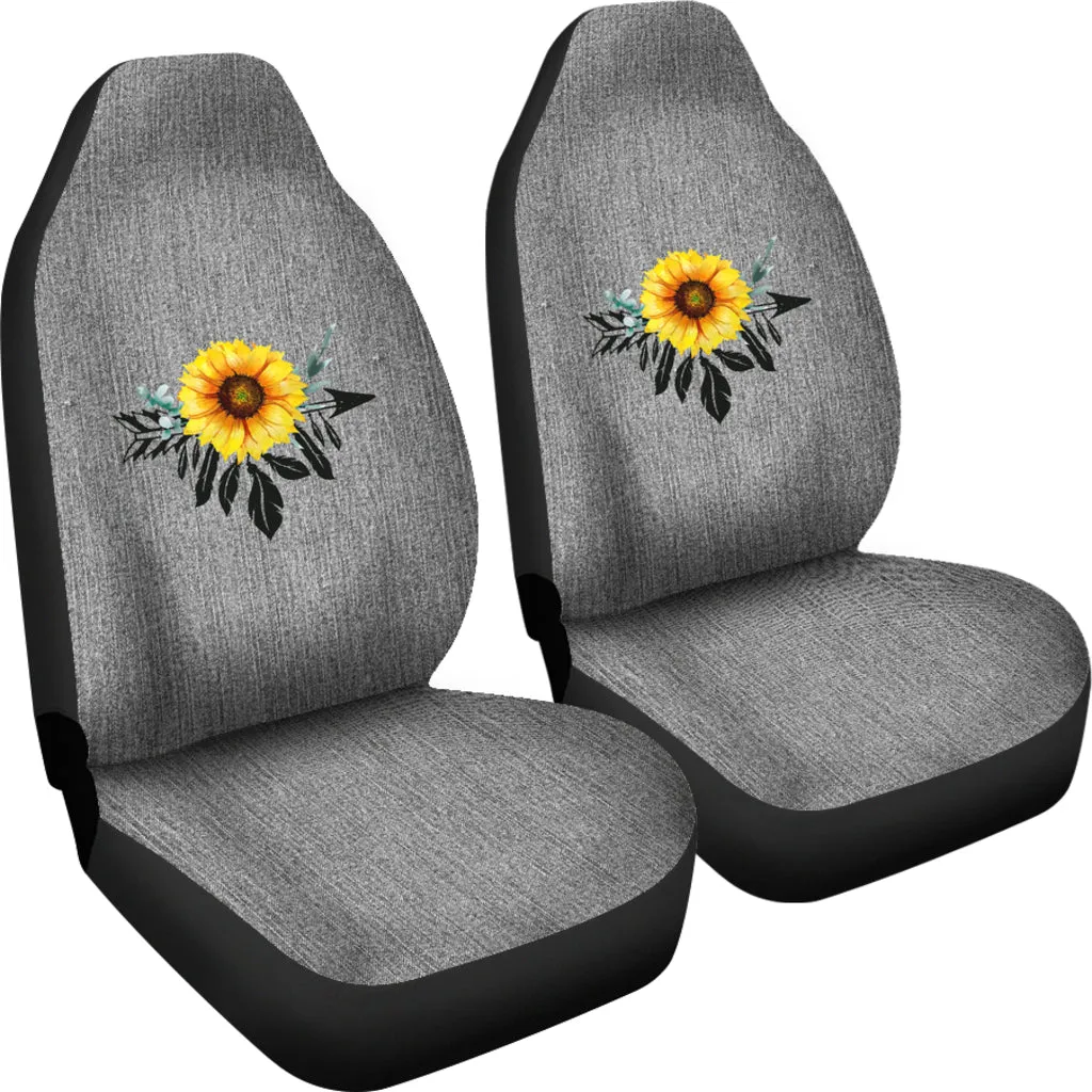 Rustic Boho Sunflower Dreamcatcher on Gray Faux Denim Style Car Seat Covers Seat Protectors