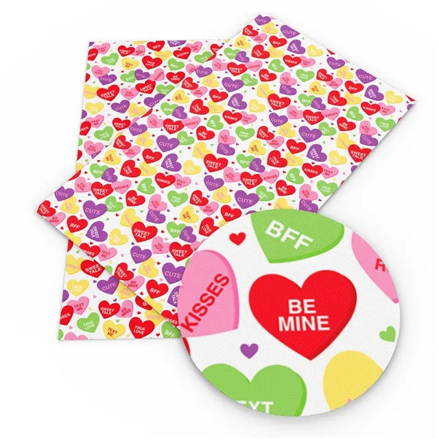 SALE Conversation Hearts ~ Smooth Valentine Candy Lolly Faux Leather Fabric Leatherette