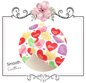 SALE Conversation Hearts ~ Smooth Valentine Candy Lolly Faux Leather Fabric Leatherette