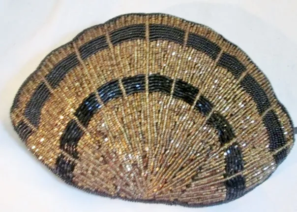 SCALLOP Beaded MERMAID evening bag clutch purse wallet BLACK SHELL COPPER Vegan