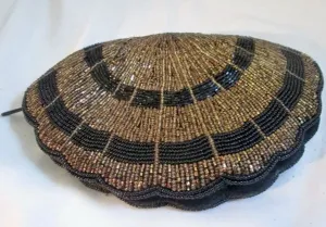 SCALLOP Beaded MERMAID evening bag clutch purse wallet BLACK SHELL COPPER Vegan