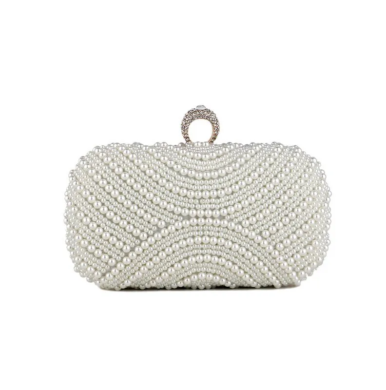 SEKUSA beaded wedding bridal evening bags hollow fashion women clutch pearl diamonds handbags shell design for party diner purse