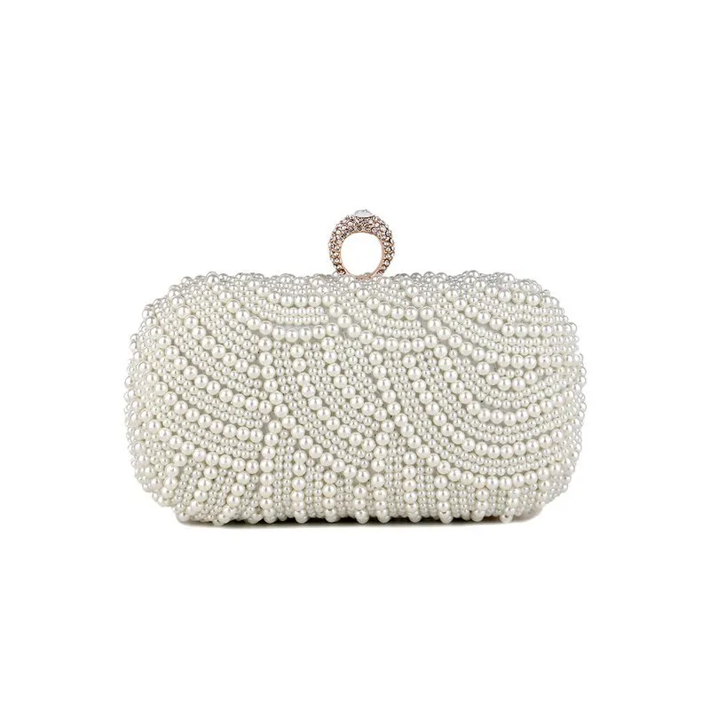 SEKUSA beaded wedding bridal evening bags hollow fashion women clutch pearl diamonds handbags shell design for party diner purse