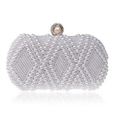 SEKUSA beaded wedding bridal evening bags hollow fashion women clutch pearl diamonds handbags shell design for party diner purse