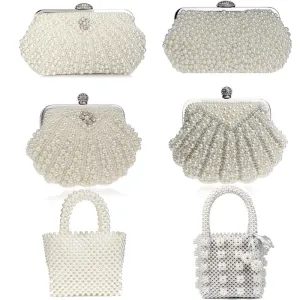 SEKUSA beaded wedding bridal evening bags hollow fashion women clutch pearl diamonds handbags shell design for party diner purse