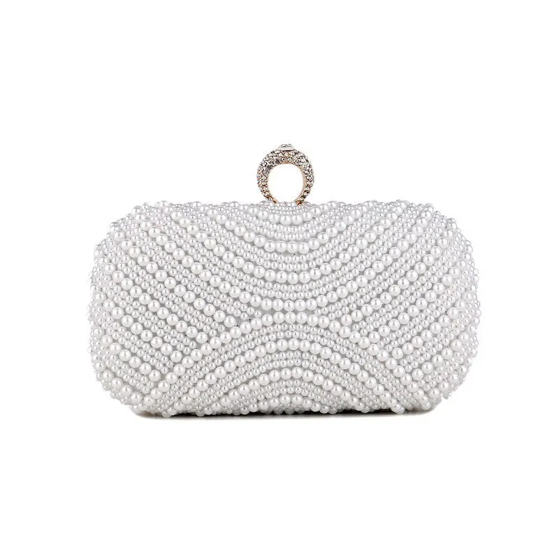 SEKUSA beaded wedding bridal evening bags hollow fashion women clutch pearl diamonds handbags shell design for party diner purse