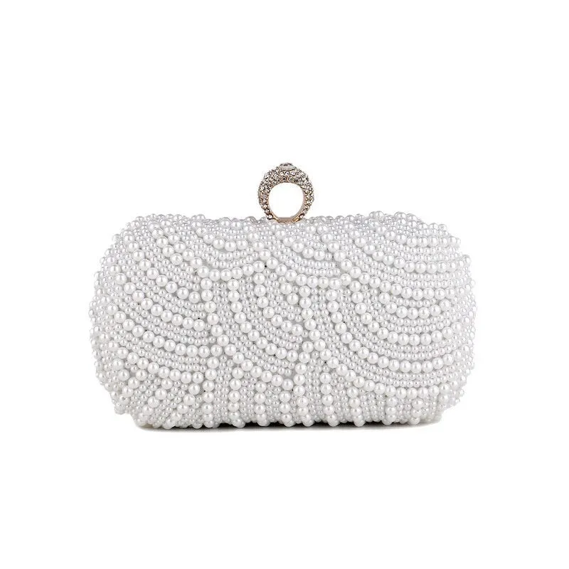 SEKUSA beaded wedding bridal evening bags hollow fashion women clutch pearl diamonds handbags shell design for party diner purse