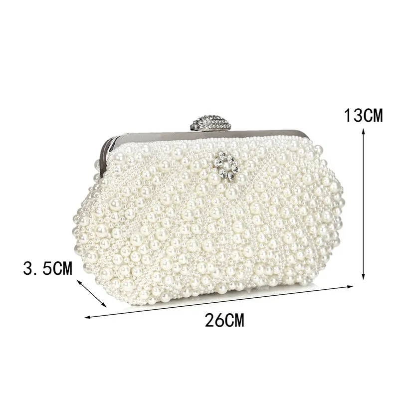 SEKUSA beaded wedding bridal evening bags hollow fashion women clutch pearl diamonds handbags shell design for party diner purse