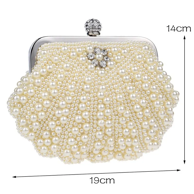 SEKUSA beaded wedding bridal evening bags hollow fashion women clutch pearl diamonds handbags shell design for party diner purse