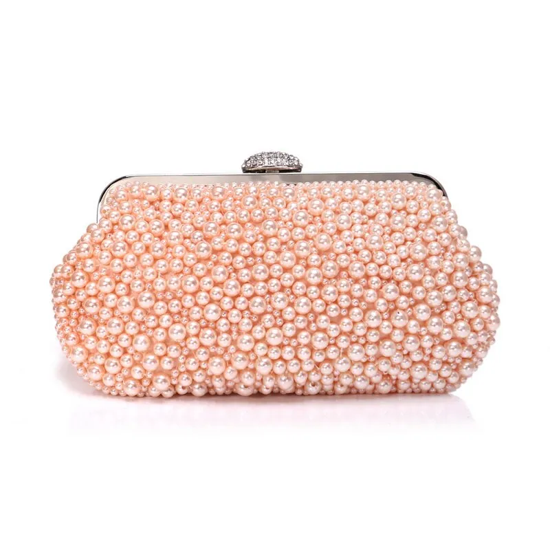 SEKUSA beaded wedding bridal evening bags hollow fashion women clutch pearl diamonds handbags shell design for party diner purse