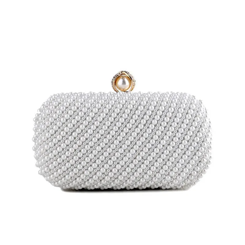 SEKUSA beaded wedding bridal evening bags hollow fashion women clutch pearl diamonds handbags shell design for party diner purse
