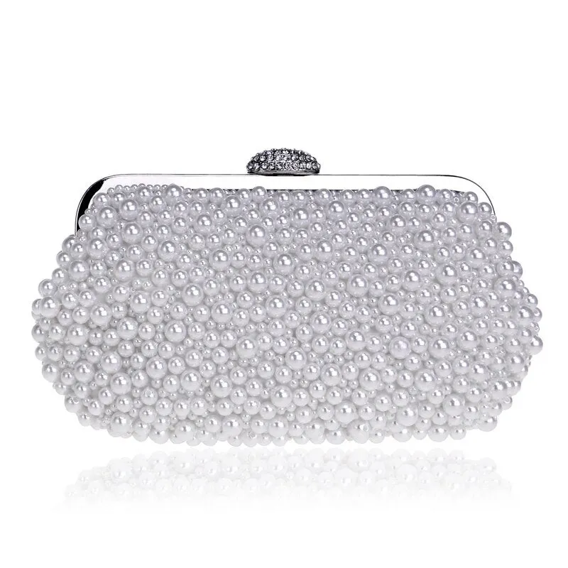 SEKUSA beaded wedding bridal evening bags hollow fashion women clutch pearl diamonds handbags shell design for party diner purse