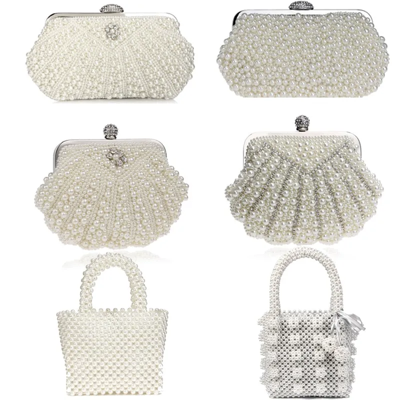 SEKUSA beaded wedding bridal evening bags hollow fashion women clutch pearl diamonds handbags shell design for party diner purse