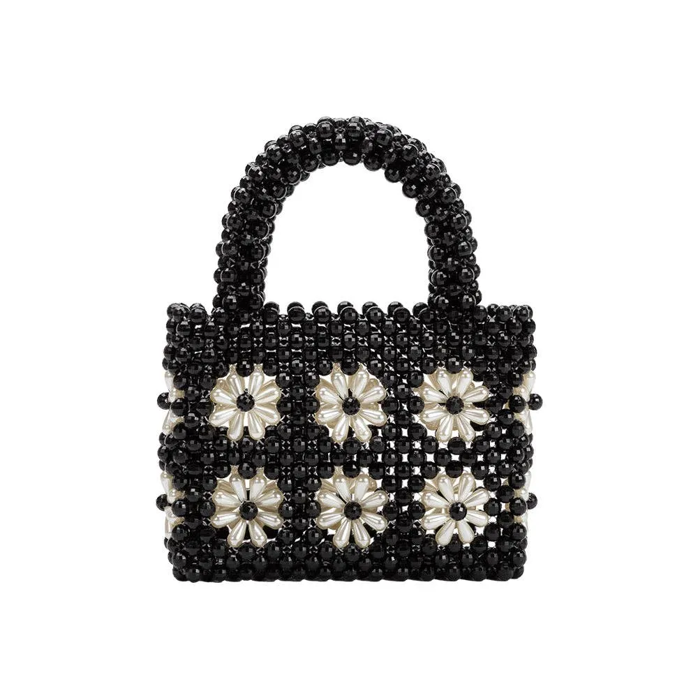 Selena Black Beaded Top Handle Bag