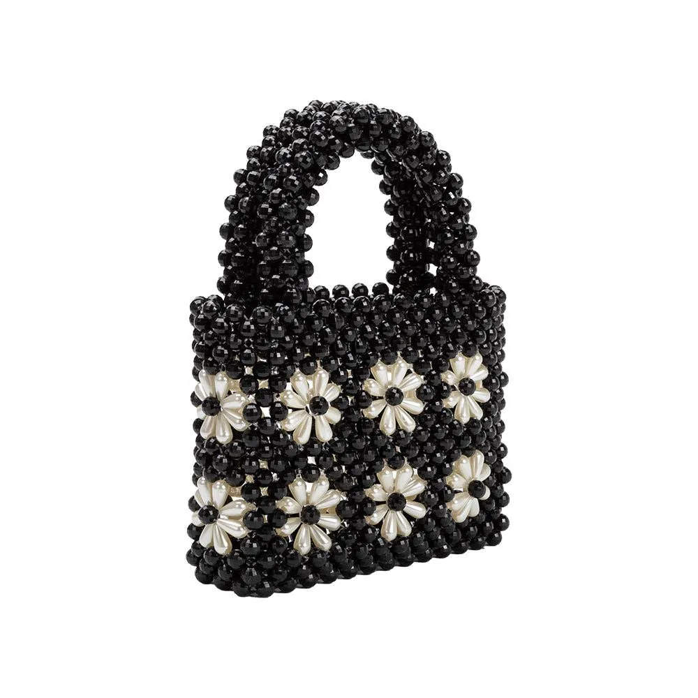 Selena Black Beaded Top Handle Bag