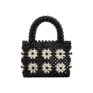 Selena Black Beaded Top Handle Bag