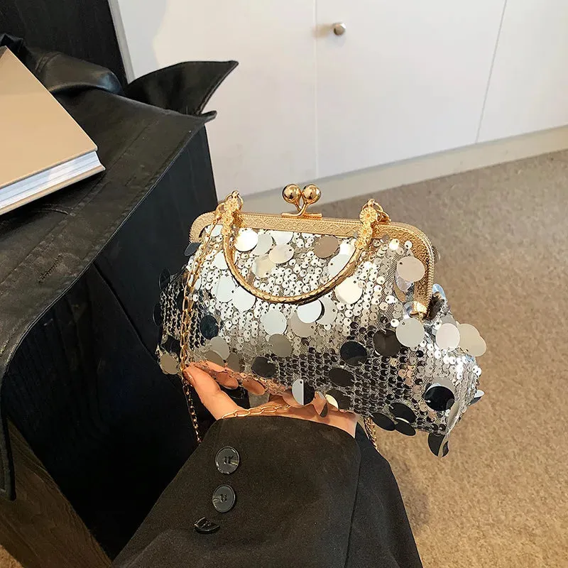Sequins Evening Clutch Bag Fashion Evening Bags Chain Strap Bling Shoulder Bag Large Capacity Top Handle Purse for Wedding Party
