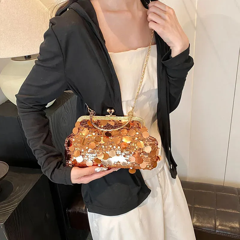 Sequins Evening Clutch Bag Fashion Evening Bags Chain Strap Bling Shoulder Bag Large Capacity Top Handle Purse for Wedding Party