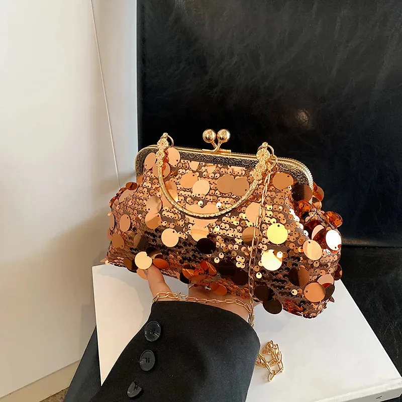Sequins Evening Clutch Bag Fashion Evening Bags Chain Strap Bling Shoulder Bag Large Capacity Top Handle Purse for Wedding Party