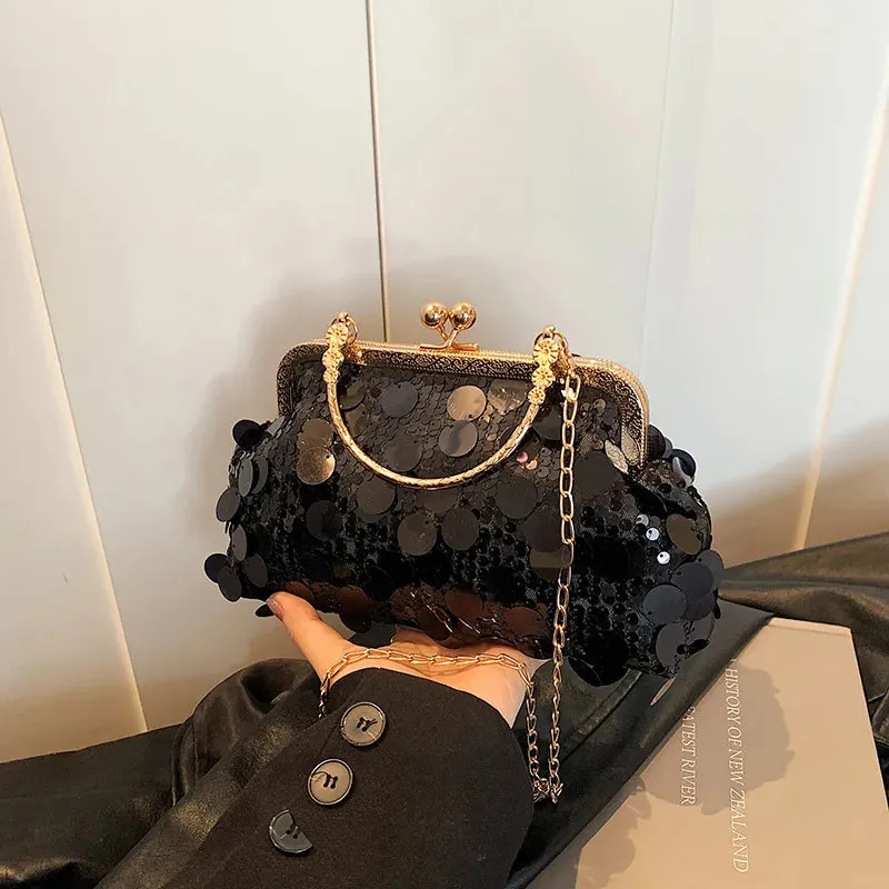 Sequins Evening Clutch Bag Fashion Evening Bags Chain Strap Bling Shoulder Bag Large Capacity Top Handle Purse for Wedding Party