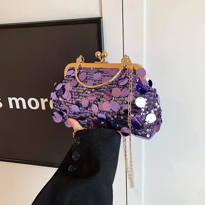 Sequins Evening Clutch Bag Fashion Evening Bags Chain Strap Bling Shoulder Bag Large Capacity Top Handle Purse for Wedding Party