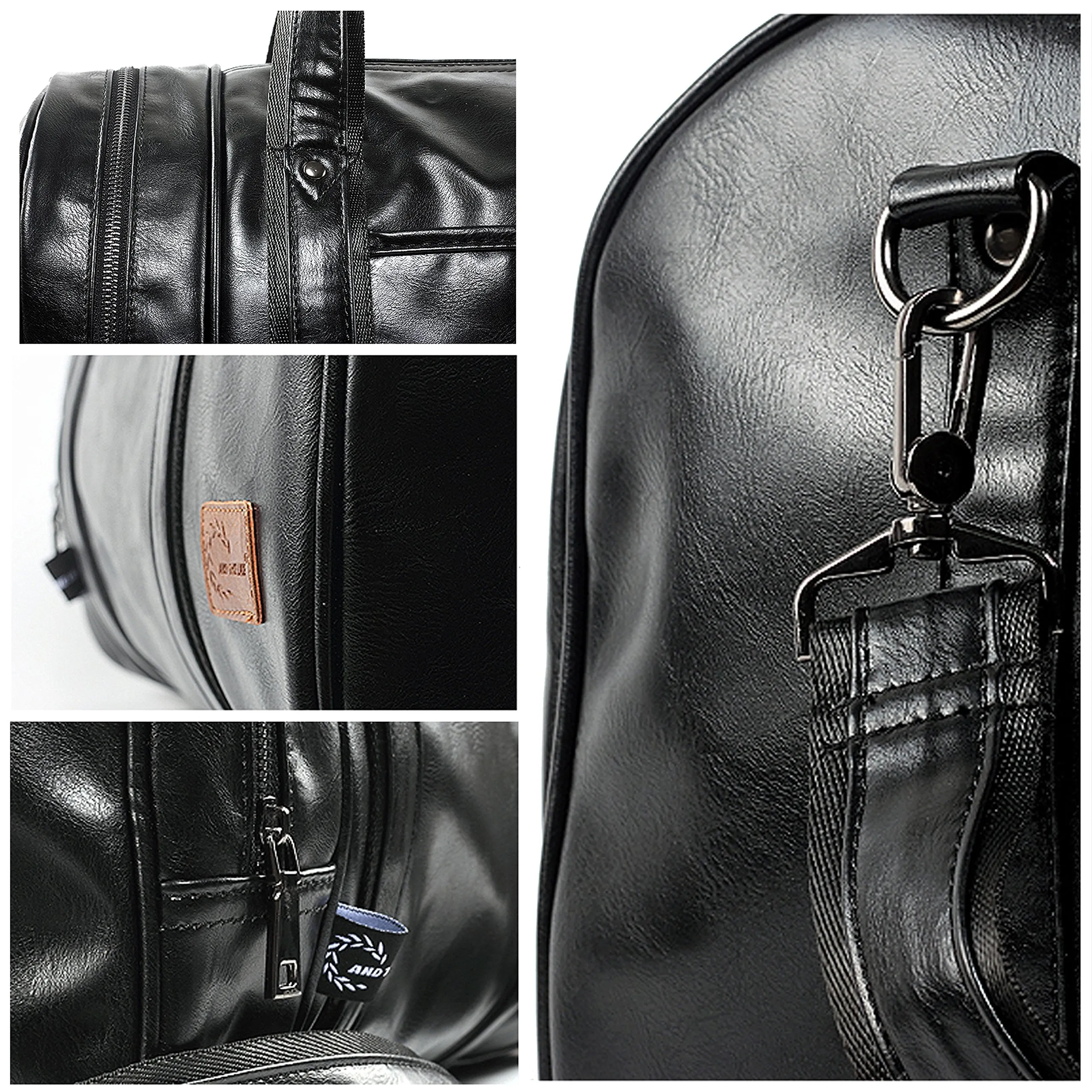 seyfocnia Weekend Travel Duffel Bag With Shoe Pouch, Leather Carry On Bag