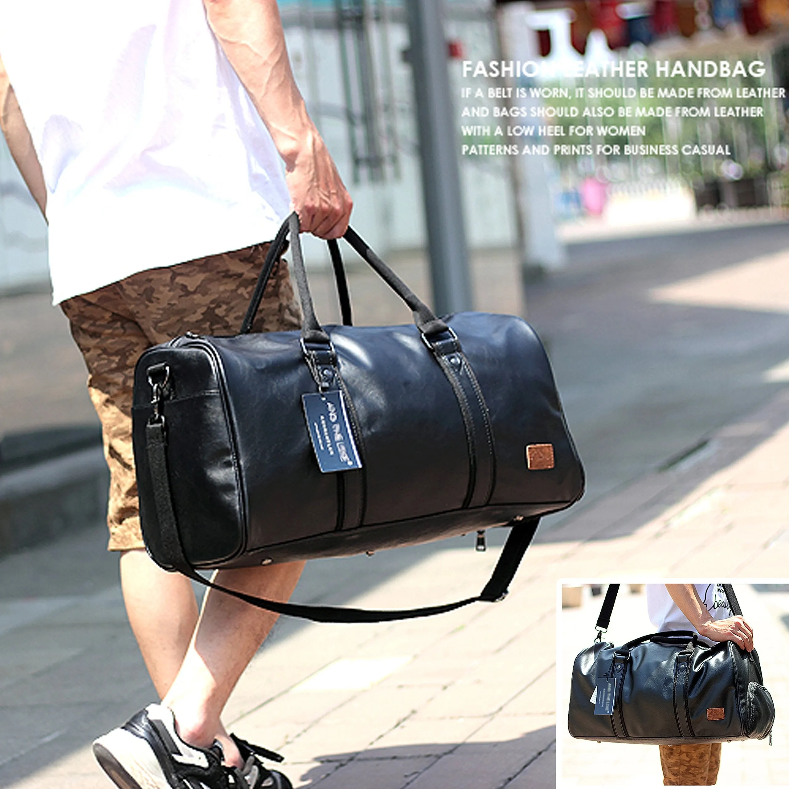 seyfocnia Weekend Travel Duffel Bag With Shoe Pouch, Leather Carry On Bag